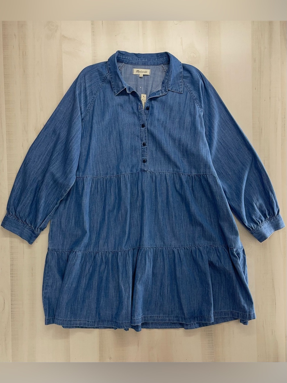 nwt MADEWELL tiered denim mini dress blue XL mini chambray